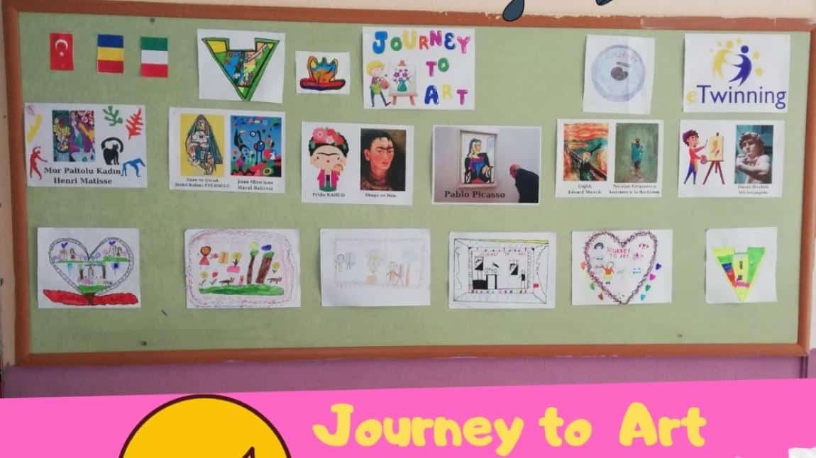 3/C sınıfı öğrencileri Pervin Şahin rehberliğinde Journey to Art projesinde projemizin okul panomuzu hazırlayarak projemizin tanıtımını yapıp logo ve afişlerini sergilediler.