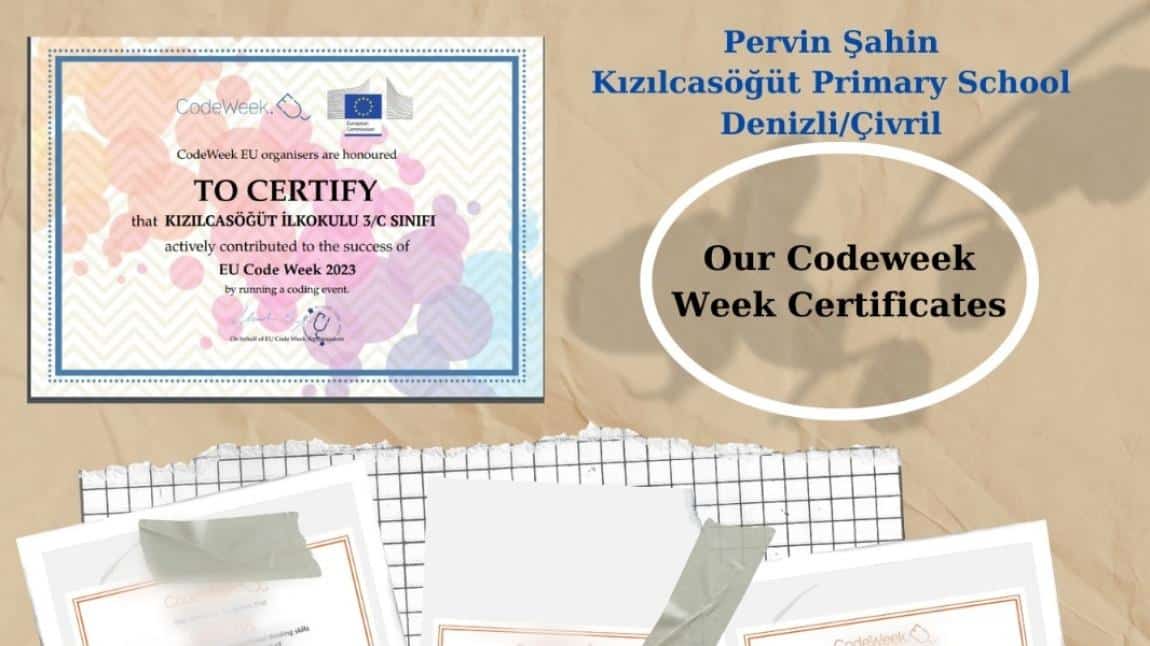 Pervin Şahin rehberliğinde 3 /C sınıfı projemizin koduyla duygusal sağlık kodlama çalışması ile codeweek haftasına katılım göstermiş ve sertifika almaya hak kazanmışlardır.